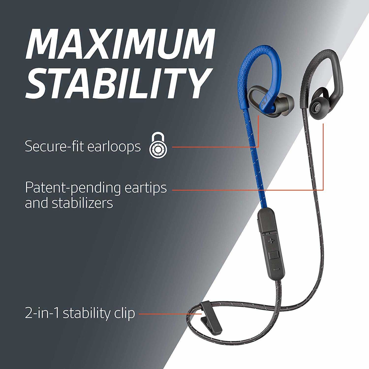 Plantronics BackBeat FIT 350 Wireless Headphones, Stable, Ultra-Light, Sweatproof in Ear Workout Headphones, Black
