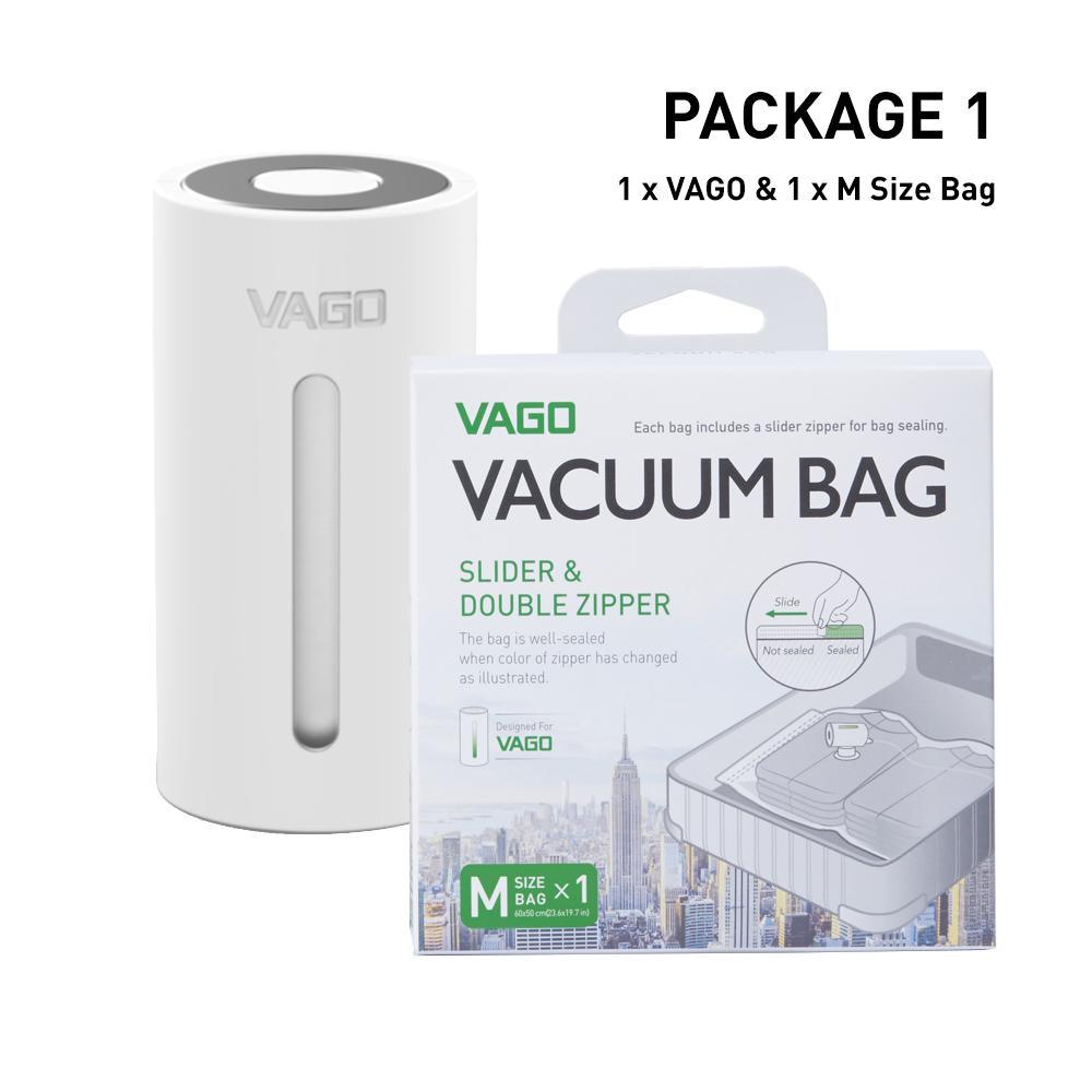 VAGO Travel Vacuum Compressor With M Size Slider & Double Zipper Vacuum Bag