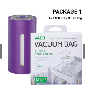 VAGO Travel Vacuum Compressor With M Size Slider & Double Zipper Vacuum Bag